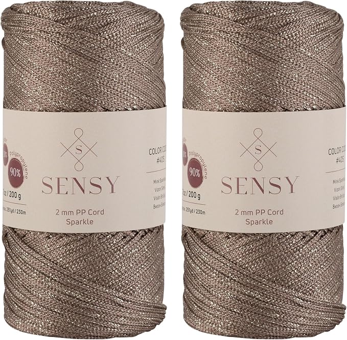 2 Pack of Sensy Premium 2mm 251 Yards Sparkle Polyester Rope 90% Polypropylene by SSENSY