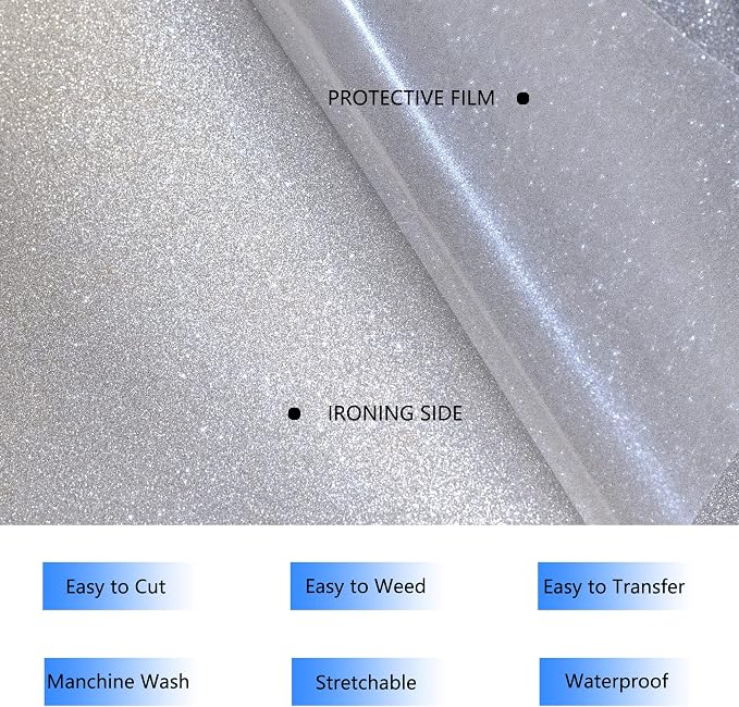 HTVVETUR Glitter HTV Vinyl Rolls Heat Transfer Vinyl - Image 4