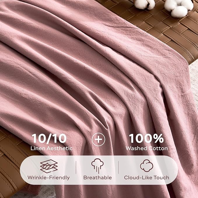 JELLYMONI 100% Washed Cotton Duvet Cover Twin – Soft, Breathable Linen-Look - Image 3