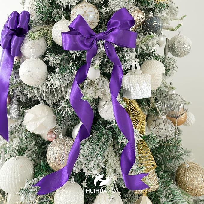 HUIHUANG Purple Satin Wired Ribbon 1-1/2 inch Dark Purple Wire Edge Ribbon - Image 7
