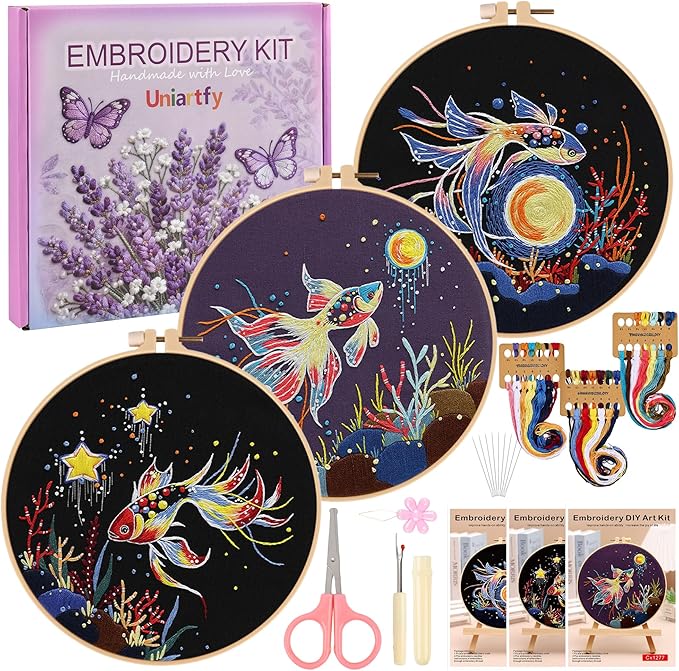 Uniartfy 3 Sets Hand Embroidery Starter Kits by Uniartfy
