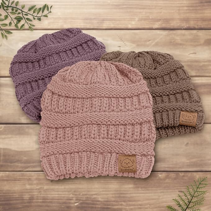 3-Pack Baby Beanies for Boys, Girls - Stretchy Knit Baby Hats, Cute Newborn & Toddler Winter Hat, Soft & Warm Infant Beanie 6-36 Months (Dune, M)