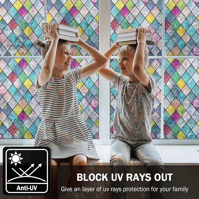 Stained Glass Window Film, Window Privacy Films, Colorful Lattice Window Tint - Image 4