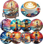 8 PCS Diamond Art Coasters Kits Lighthouse Diamond Painting Coaster | Diamond by Benjenes