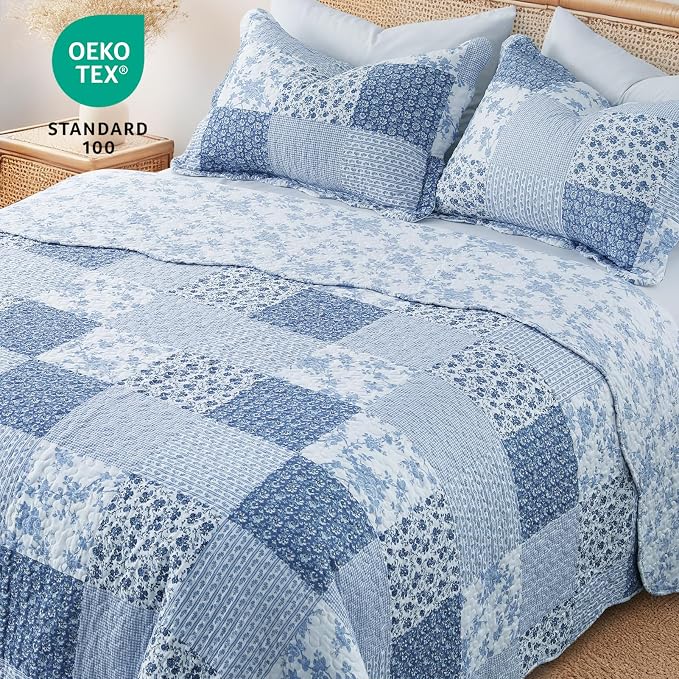 GOONE Queen Quilt Set 90"x90", Lightweight Washed Coverlet, Reversible Spring & - Image 3