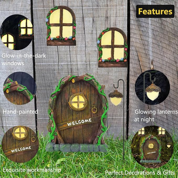 Miniature Fairy Garden Accessories: Glow in The Dark Fairy Door and Windows - Image 5