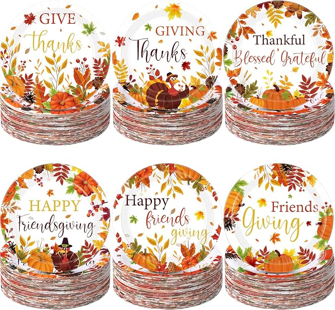 Funnymoom 60 Pcs 7 Inch Happy Friendsgiving Paper Plates Give Thanks Plates by Funnymoom