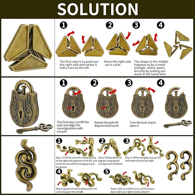 Brain Teaser Puzzles- 3 PCS Metal Puzzles Kit Metal Cast Puzzle Games Toys - Image 5