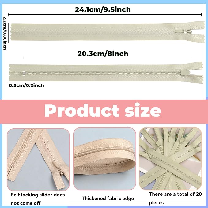 YAKA 20pcs Beige Nylon Invisible Zippers Tailor Sewing Tools Garment - Image 2