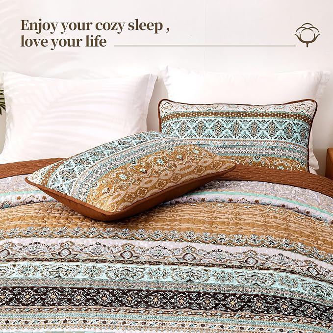 WONGS BEDDING Boho Fall Quilt Set Twin, Ultra Soft Lightweight Bedspread - Image 4