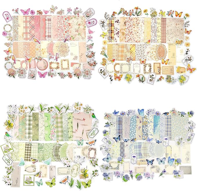 Vintage Floral Scrapbook Paper & Journaling Stickers Assorted Set by DecorateYourWorld