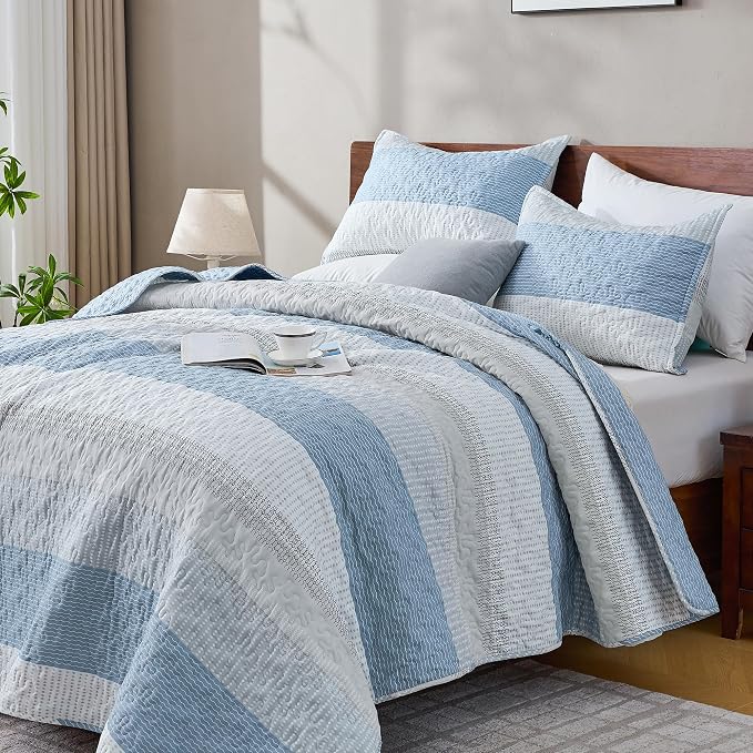 Andency California King Quilt Set Misty Blue, 3 Pieces Ultra Soft Lightweight by Andency