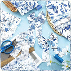 HunnmingRe 20 Pcs 10''x10'' Blue White Flower Quilting Fabric Square - Image 4