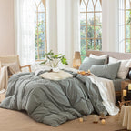MooMee Gingham Duvet Cover Set 100% Washed Cotton Linen Like Textured - Image 3