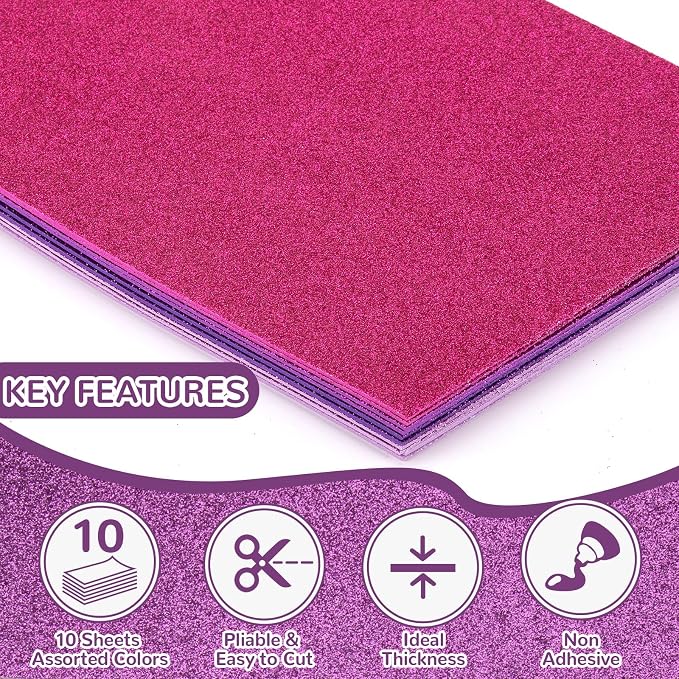 10 Pack Glitter Foam Sheets Craft 8 x 12 inch | 5 Colors Sparkles Foam Paper - Image 4
