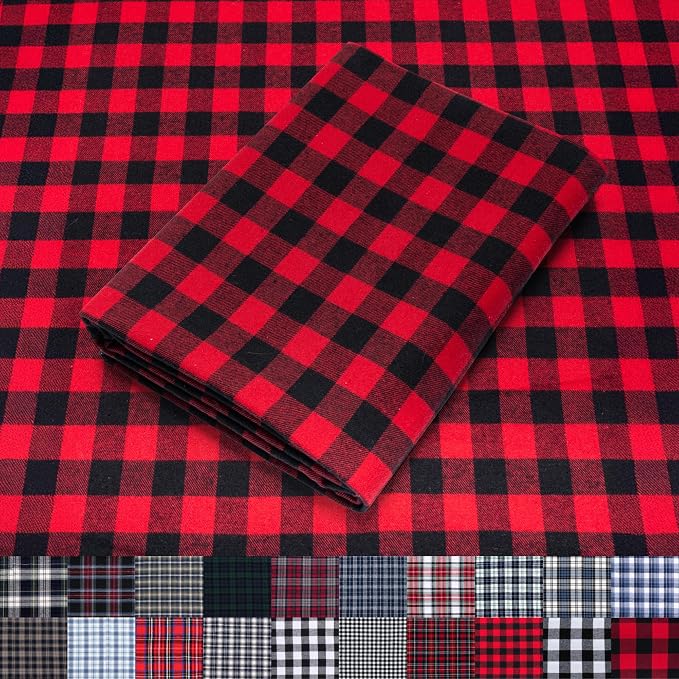 Pico Textiles 25 Yards Bolt Black and Red Buffalo Plaid Checkered Flannel Fabric by PicoTextiles