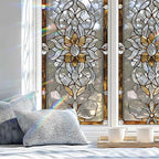 Stained Glass Window Privacy Film: Non-Adhesive Sun and Landscape Mosaic Design - Image 4