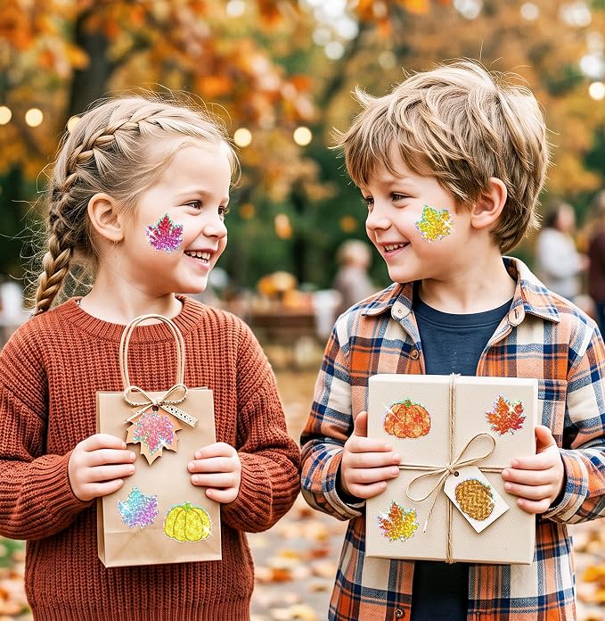 1000Pcs Fall Thanksgiving Stickers Rolls Holographic Glitter Autumn Decals | - Image 5