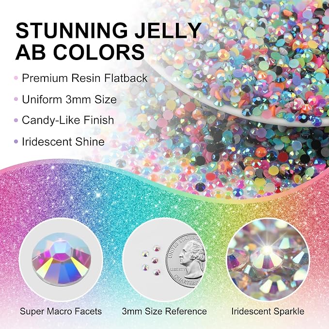 40000Pcs 3MM Rhinestones for Bedazzling, Bedazzler Kit Gems Stones Jelly Resin - Image 3