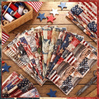 HunnmingRe 20 Pcs 10x10'' Vintage Patriotic Quilting Fabric Square Red White - Image 4
