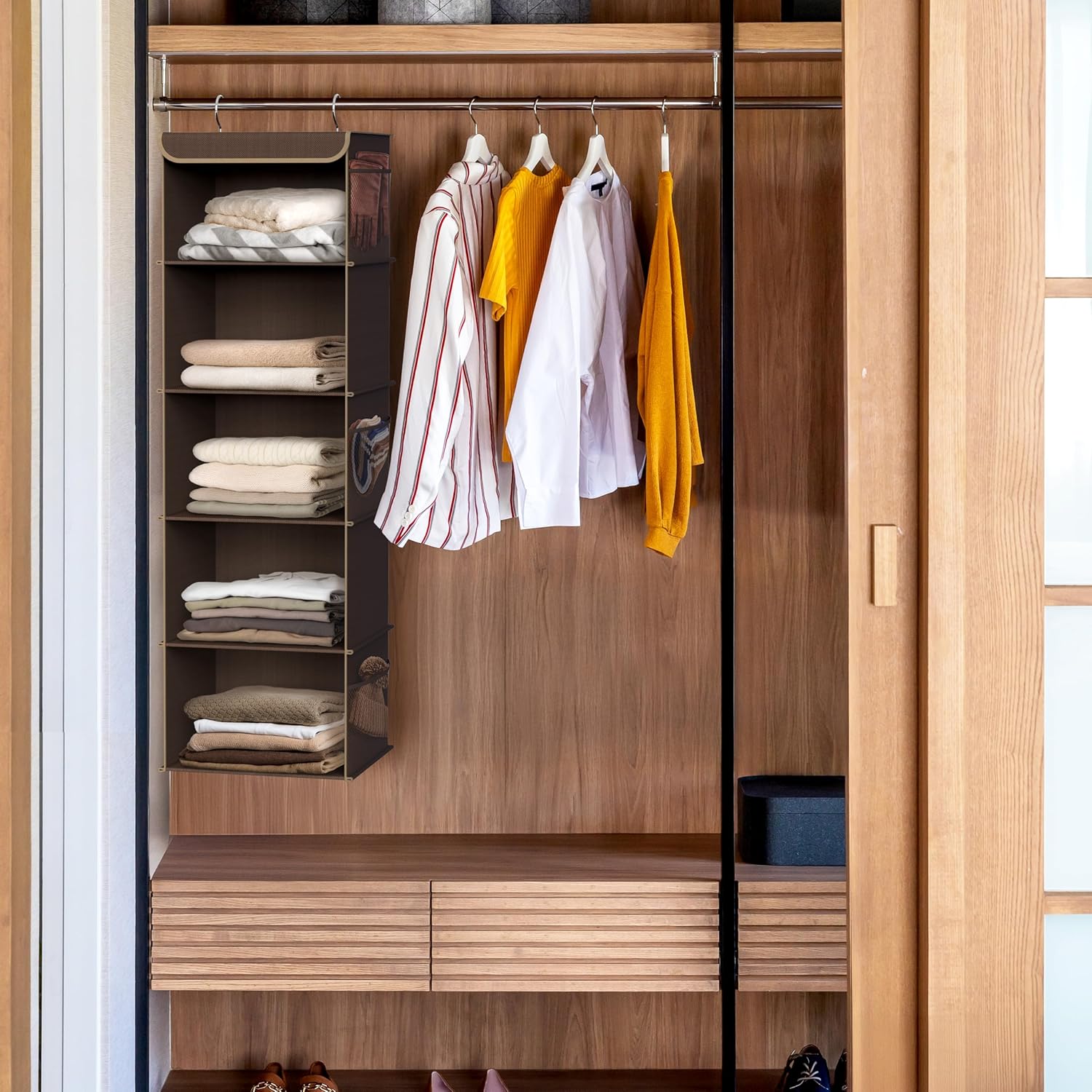 Simple Houseware 5 Shelf Hanging Closet Organizer, Brown