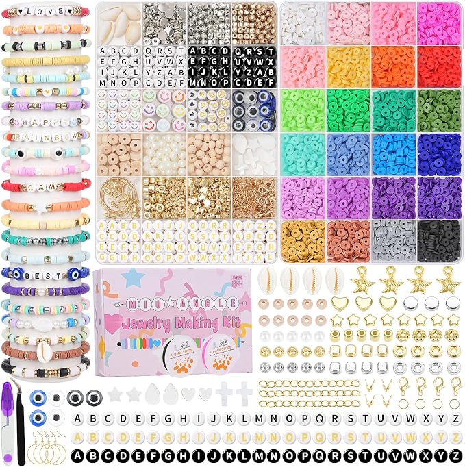 Mio Angle Clay Beads 2 Boxes 24 Colors Bracelet Making Kit, Round Letter Beads by MioAngle