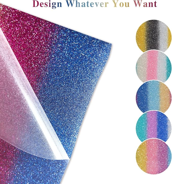Tintnut Rainbow Gradient Glitter HTV Vinyl, 5 Sheets 12×10in Iron on Vinyl | - Image 2