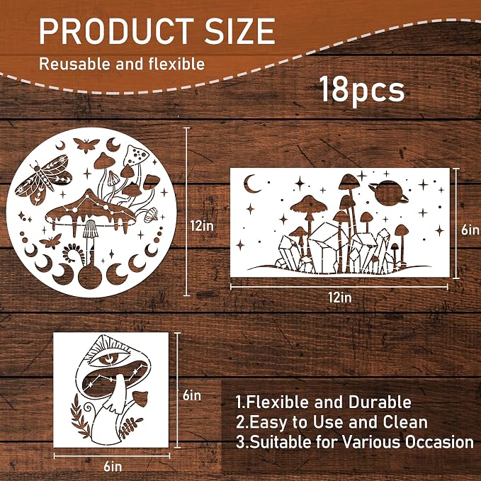 Keluna Mushroom Stencils for Painting, 12 Inch Large Reusable Crescent Moon - Image 3