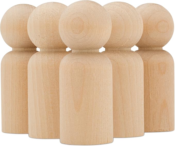 Wood Peg Dolls, 2-3/8 Inch Dad Shape Wooden Peg People, Strong Birch Wood by Woodpeckers