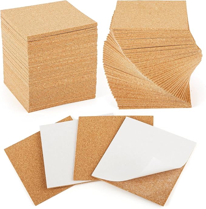 4 X 4 Inches Cork Sheets with Self Adhesive Backing, 2mm Natural Cork Tiles by EgticLive