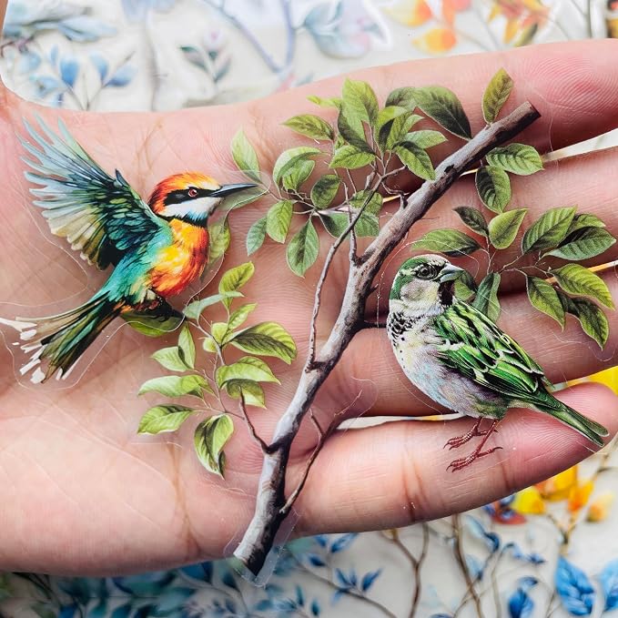 120-Piece Clear Bird & Floral Branch Sticker - Image 3