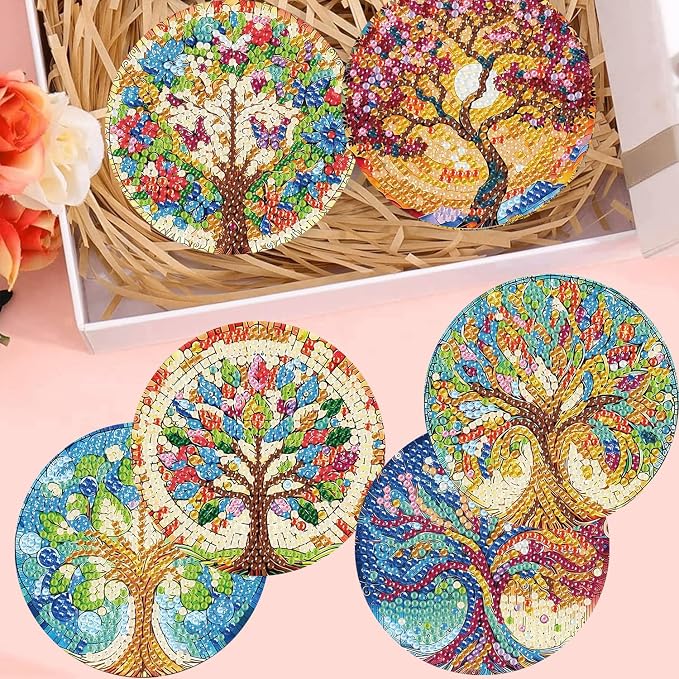 8 Pack Diamond Art Coasters, Tree of Life Diamond Painting Coasters Kits | Tree - Image 6