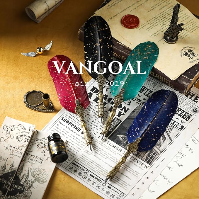 VANGOAL Vintage Black Feather Pen and Ink Set, Classic Series Goose Quill - Image 5