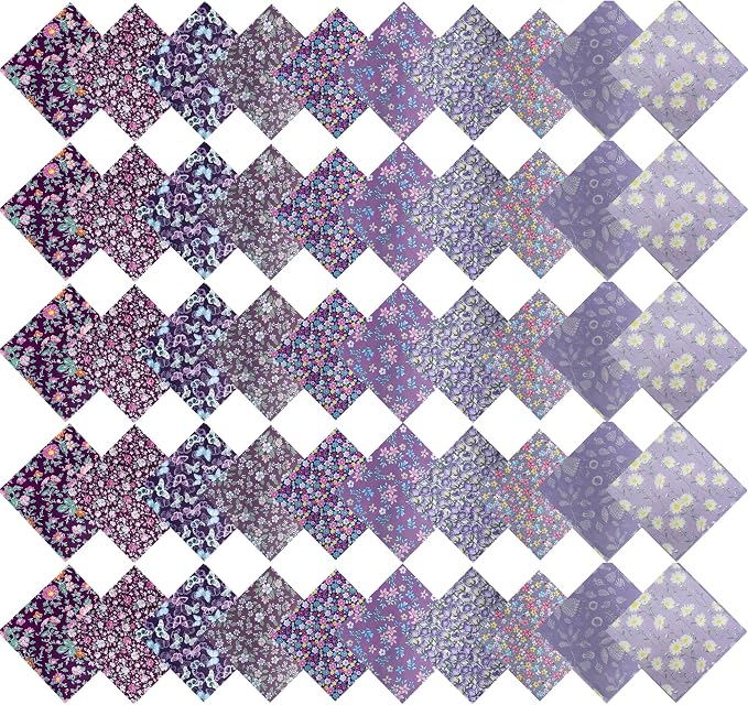 HANPATQUI 50PCS 5 x 5 inch Purple Printed 100% Cotton Fat Quarters Fabric - Image 4