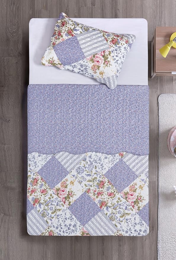 Brilliant Sunshine Rose Violet Patchwork, 2-Piece Quilt Set - Image 6