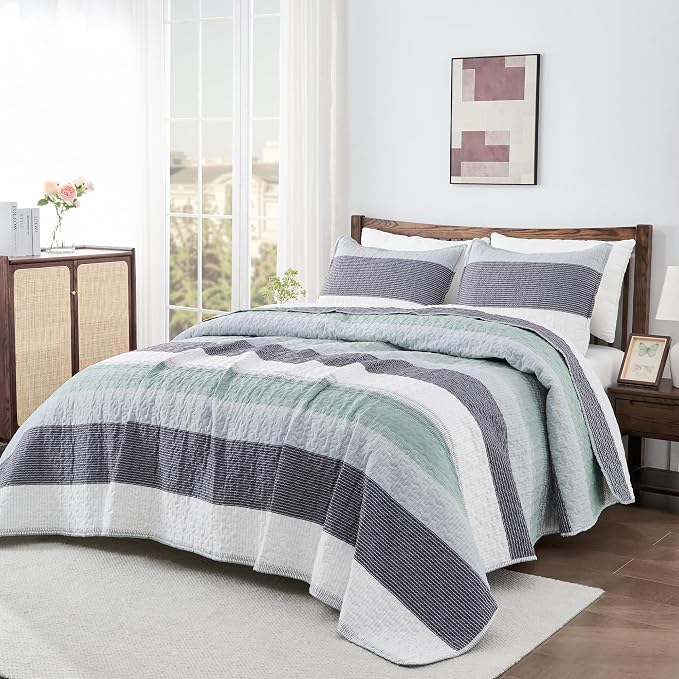 Andency Queen Quilt Bedding Set Sage Green, 3 Pieces Patchwork Mint Green - Image 6