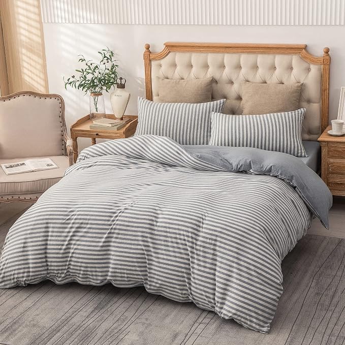 PURE ERA Jersey Knit Duvet Cover Set 100% T-Shirt Heather Cotton Super Soft - Image 5