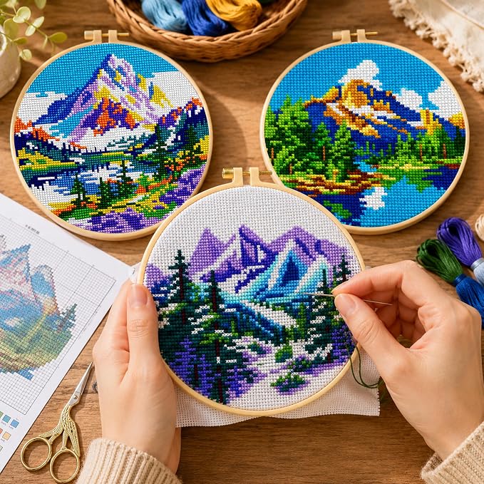 Zhenqing 4 Pack Four Seasons Landscape Stamped Cross Stitch Kit, 11CT Printed - Image 3