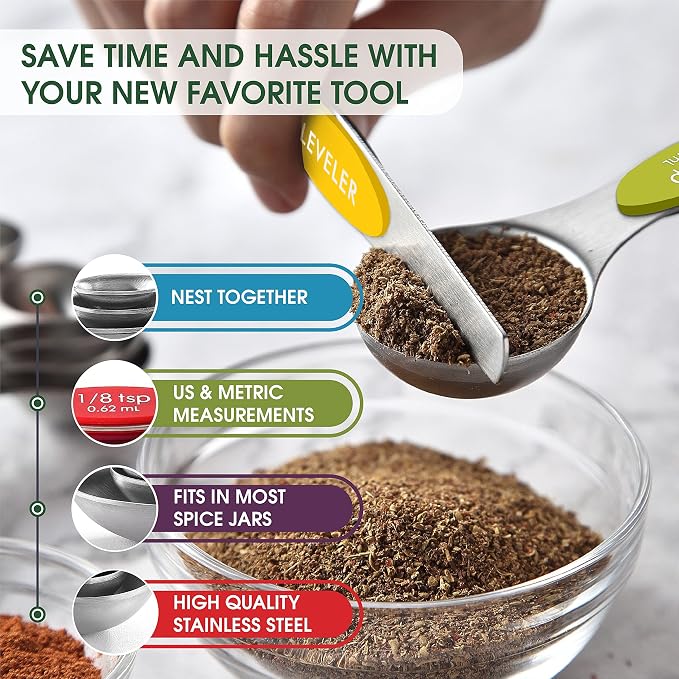 Spring Chef Multicolor Stainless Steel Magnetic Measuring Spoons Set of 8 - Image 5