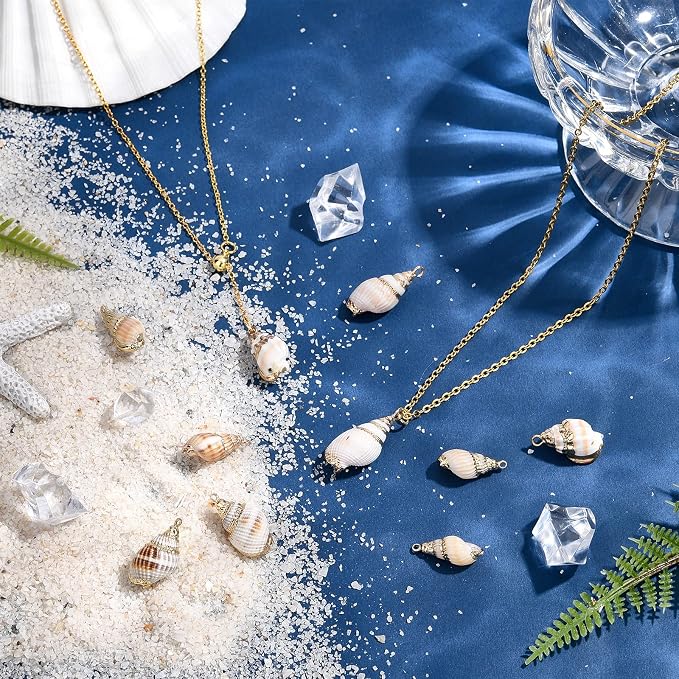 SUNNYCLUE 1 Box 16Pcs 4 Style Ocean Beach Spiral Seashells Craft Charms - Image 5