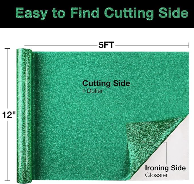 TORC Green Glitter HTV Heat Transfer Vinyl Roll 12 inch x 5 ft Iron on Vinyl - Image 2