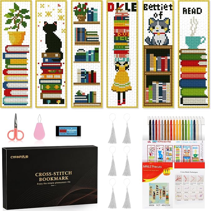 CYANFOUR 6 Pcs Cross Stitch Bookmark Kit by Cyanfour