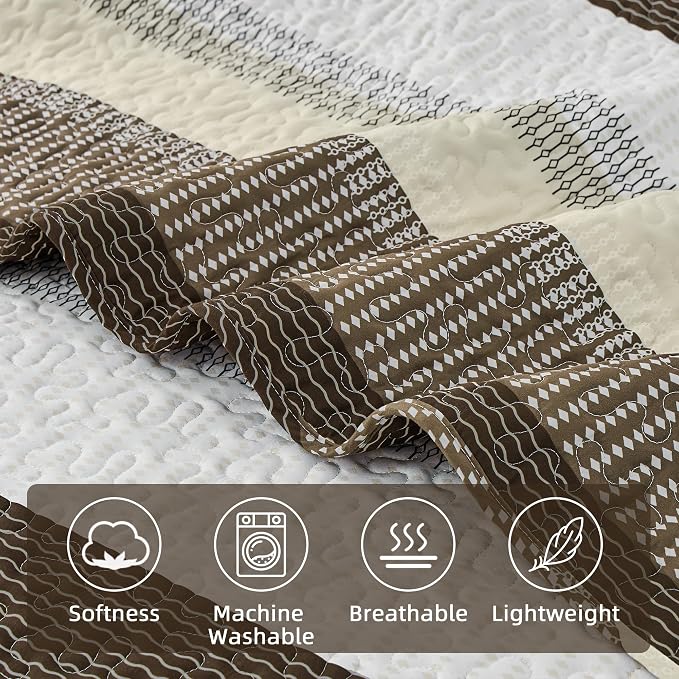 Andency King Size Quilt Set Mocha Brown, 3 Pieces Summer Ultra Soft Lightweight - Image 5