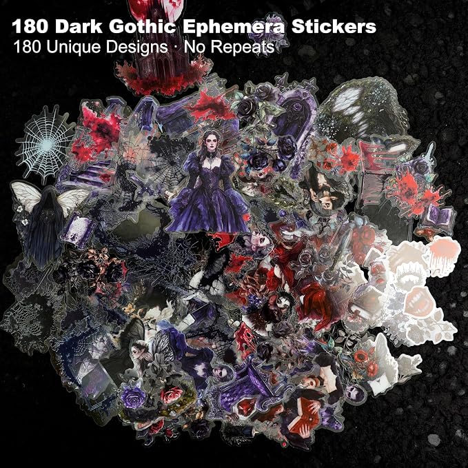 180PCS Night Falls PET Stickers, Dark Gothic Collage; Vampire Queen & Moon Elf - Image 2