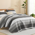 Litanika Quilt King Size Dark Grey, Stripe Patchwork Summer Bedspread Coverlet by Litanika