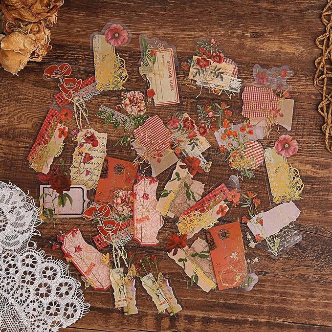 Dizdkizd Die Cut Gold Foil Floral Stickers, Transparent Aesthetics Sticker Set - Image 3