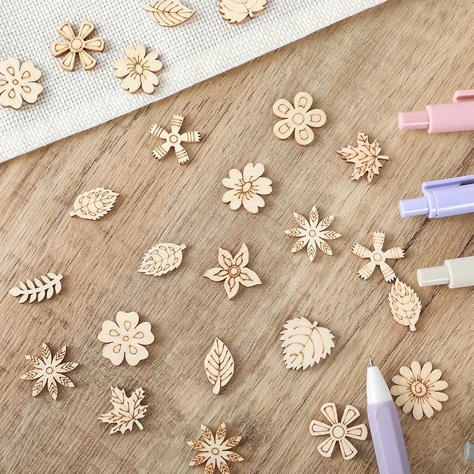 100 Pack Wooden Flower Cutouts for Crafts, 20mm Wood Spring Ornaments to Paint - Image 7