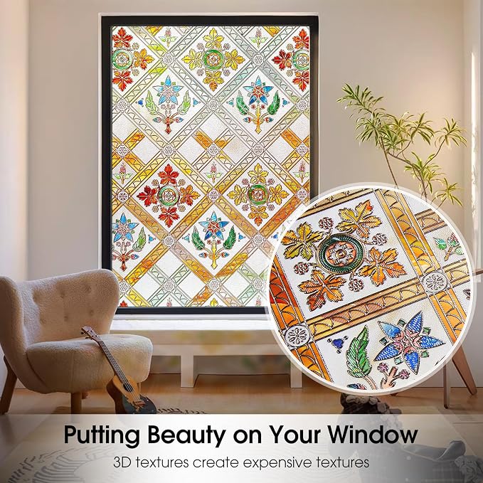Coavas Stained Glass Window Film Decorative Privacy Cling - Image 4