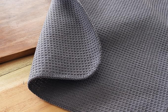 PurpleEssences Dish Cloths and Dish Rags - 6 Pack Waffle Weave Solid Kitchen Dish Wash Cloths, 100% Cotton, 12 x 12 Inches, Ultra Soft Absorbent Quick Drying -Fall Thanksgiving - Dark Grey