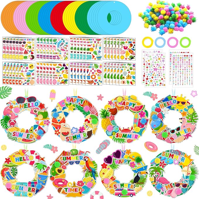 Hollowfly 48 Sets Summer Wreath Craft Kits Hello Summer DIY Hanging Ornaments by Hollowfly